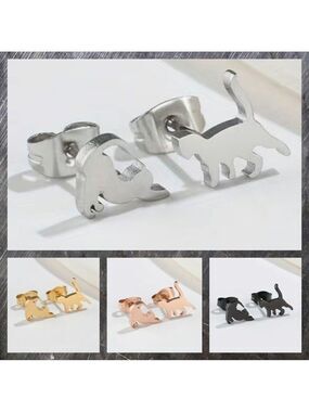 Playful Cats Stainless Steel Stud Small Earrings #1409 (Color: silver)